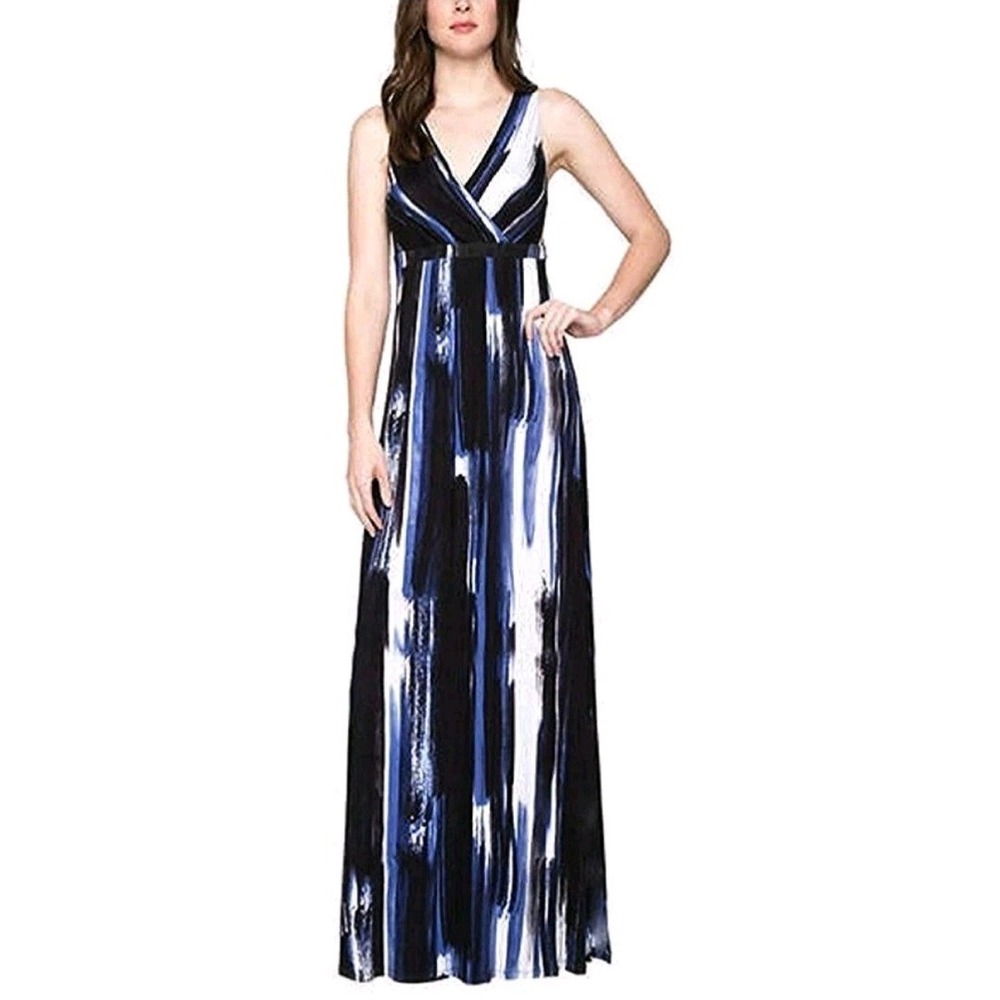 Matty M V-Neck Maxi Dress Size M Rayon Sleeveless Tie Dye Wrap Tank Resort Boho